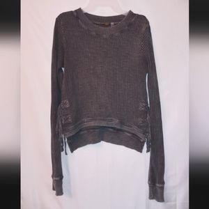 Free People One Interlaken Waffle Thermal Sweater Women's Small Charcoal Grey